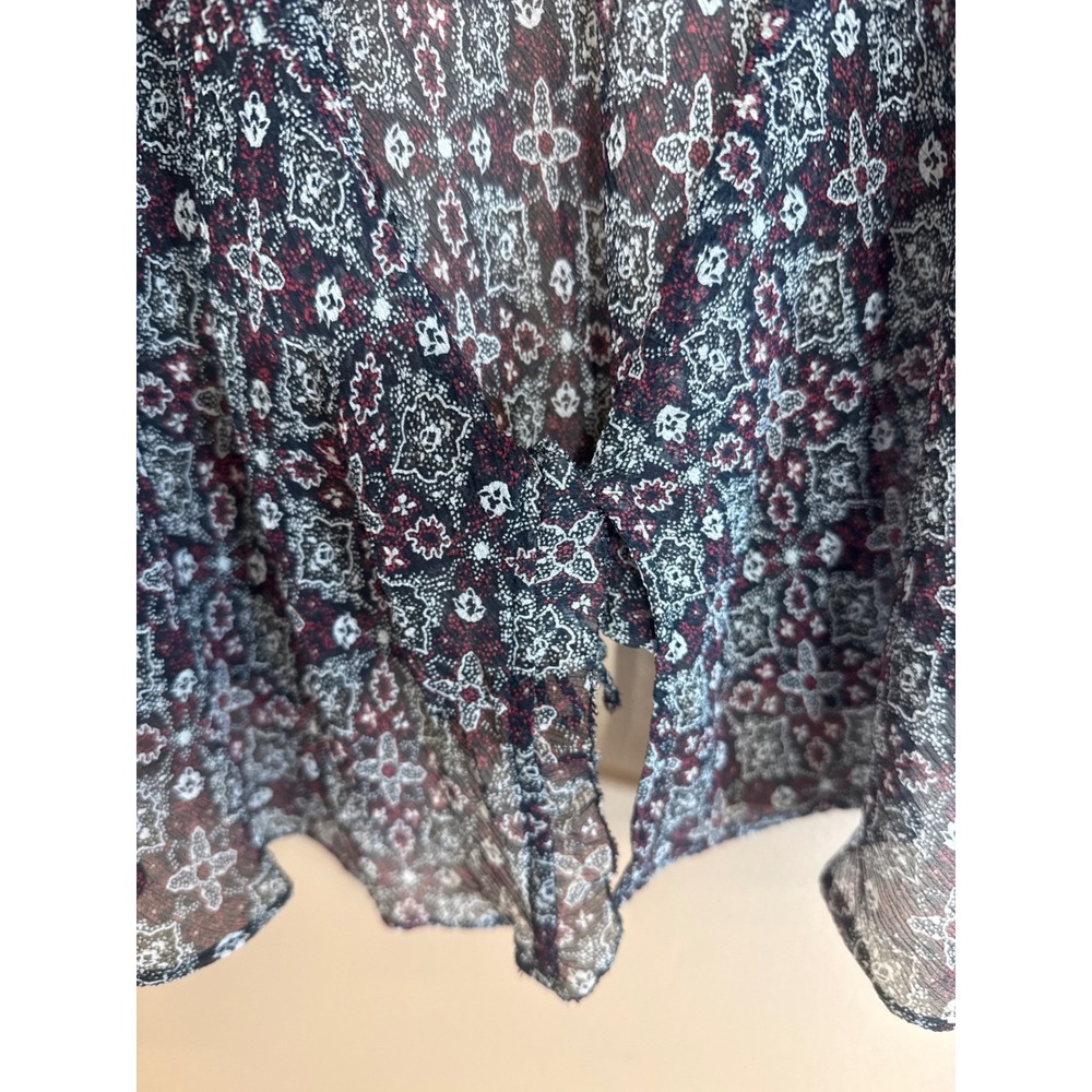 City DKNY Womens Sheer Ruffle Tie Front Cardigan Vest Geometric Print Large - Picture 3 of 4